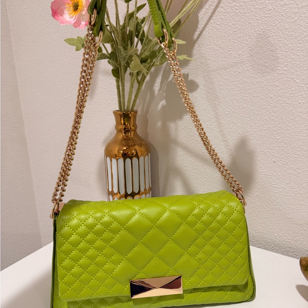INC International Concepts Lime Green Quilted Shoulder Bag